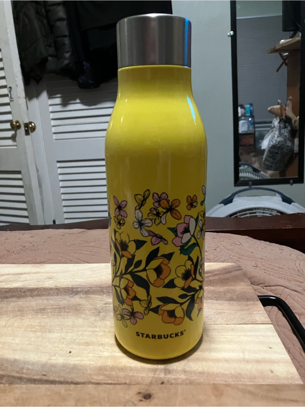 Starbucks Yellow Floral Stainless Steel Bottle with Silver Lid